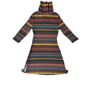 Kaktus Women’s Cowl Neck Long Sleeve Striped Purple Tones Sweater Dress Size S